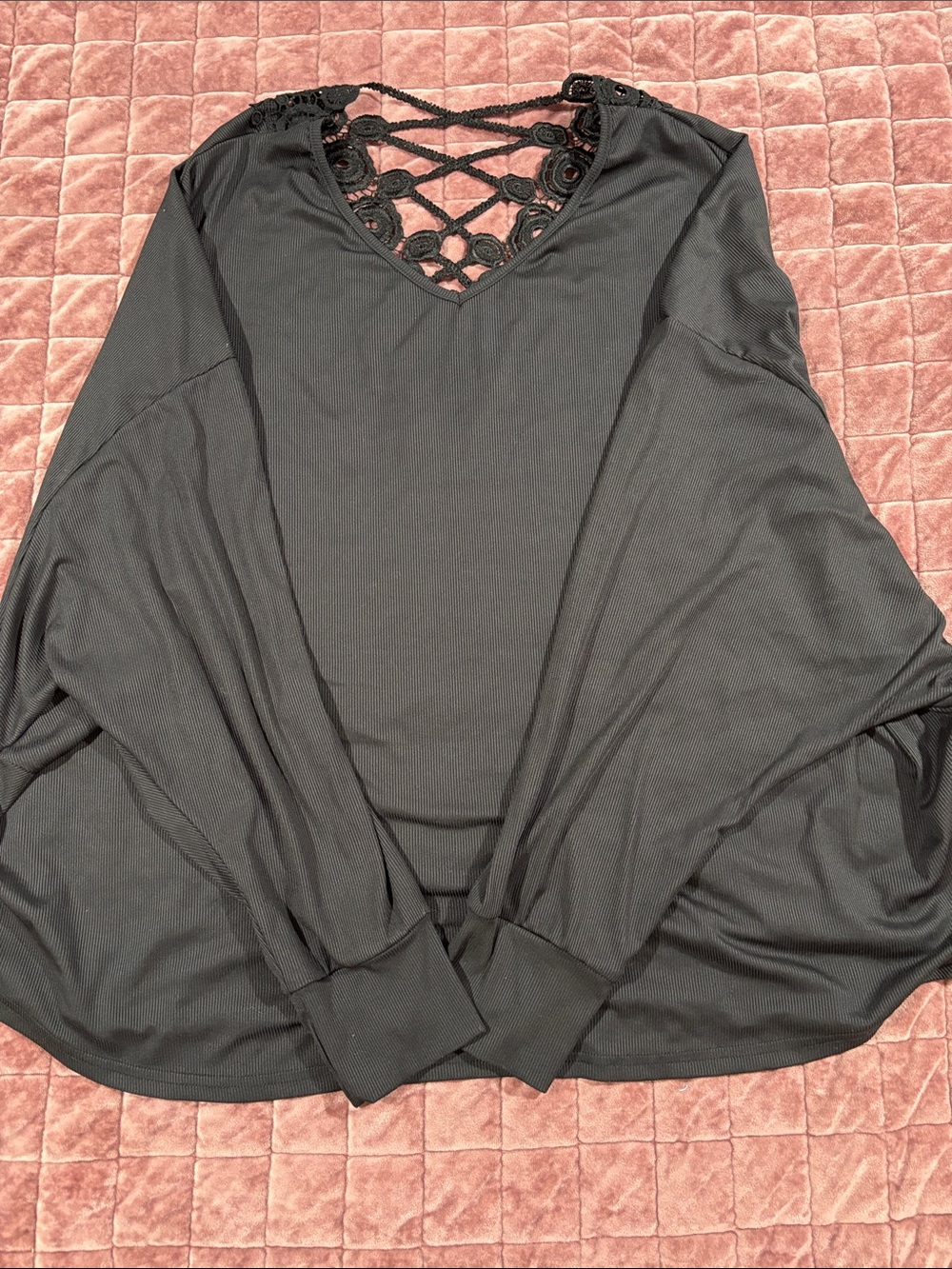 Women’s Black Long-Sleeve Top with Lace Back Detail